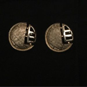 Vintage Round Circle Cufflinks Gold Tone Art Deco Design